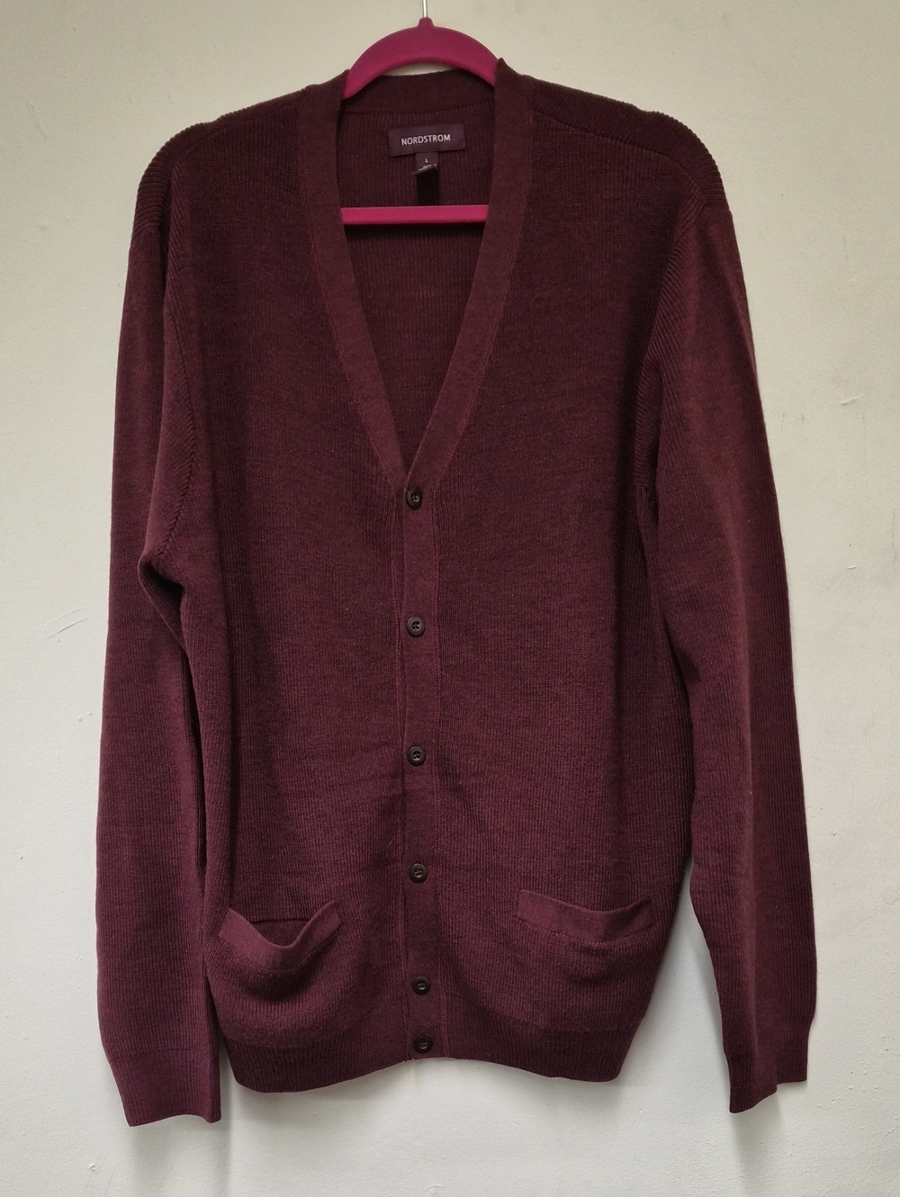 Nordstrom Men’s Maroon V-Neck Button Cardigan Sweater Size L